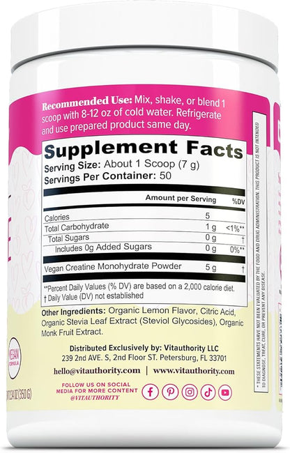Micronized Creatine Monohydrate Powder – 5g per Serving, Creatine Supplement | Support ATP Boost Strength, Lean Muscle & Recovery | No Sugar, Dyes, or Fillers | Superior Mixing - Lemonade, 50 Servings
