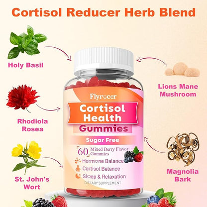 Cortisol Supplements for Women & Men, 13 in 1 Cortisol Detox, Cortisol Manager Reducer with Ashwagandha, Magnesium, L-Theanine, Cortisol Balance Gummies-Hormone Balance, Focus, Calm, zzZ, 60 Cts