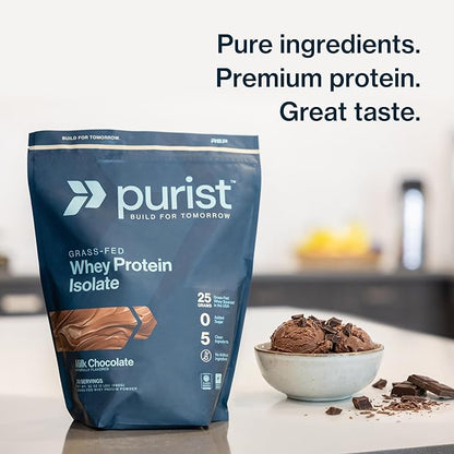 PURIST REP Whey Protein Powder, Premium Milk Chocolate Grassfed Isolate,Workout Recovery, Keto Friendly, Clean Nutrition Meal Replacement, Promotes Lean Muscle, Sugar and Gluten-Free Women Men, 2 Lb