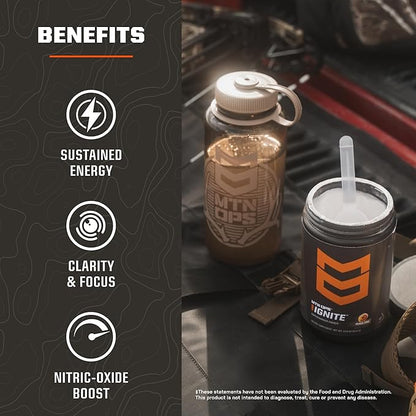 MTN OPS Ignite Sugar Free Energy Drink Powder with 200mg Caffeine, Nootropic Blend for Energy, Focus & Endurance, L Arginine & L Citrulline Pre Workout, 45 Servings, Mayan Mango