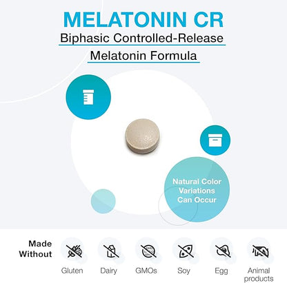XYMOGEN Melatonin CR - Time Release Melatonin 5mg Supplement with Vitamin B6 - Nighttime + Immune Support - Biphasic Delivery Releases Quickly Then Steadily (180 Extended Release Tablets)