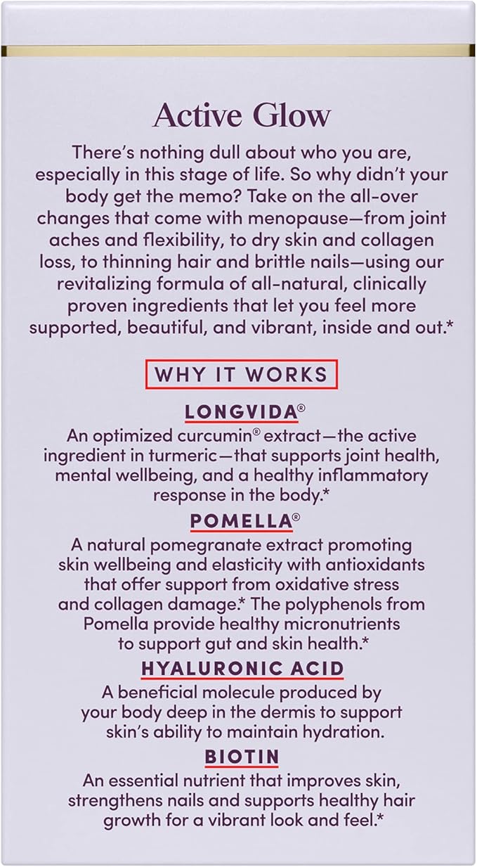 Womaness Active Glow Hair Skin and Nails Vitamins for Women - Hair Growth Vitamins with Hyaluronic Acid - Biotin and Curcumin - Nail Care, Joint Support and Glow Supplements for Dry Skin - 30 Capsules