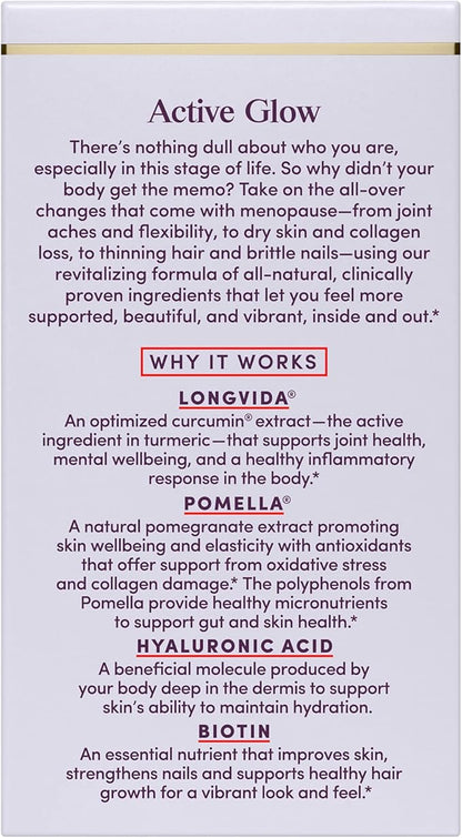 Womaness Active Glow Hair Skin and Nails Vitamins for Women - Hair Growth Vitamins with Hyaluronic Acid - Biotin and Curcumin - Nail Care, Joint Support and Glow Supplements for Dry Skin - 30 Capsules