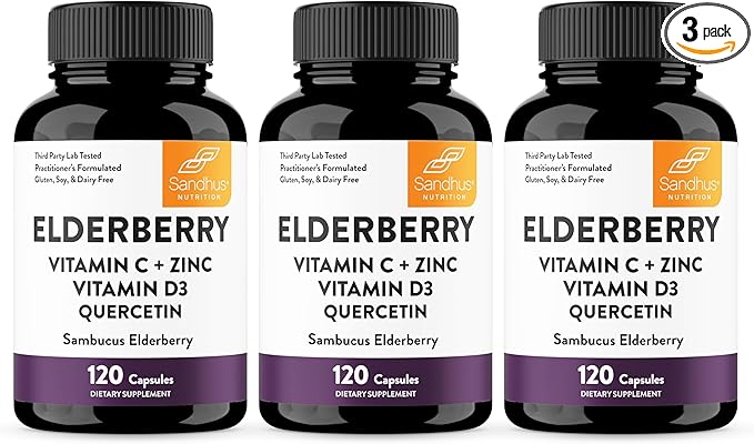 Elderberry Vitamin C and Zinc Capsules for Adults | 360 Count with Quercetin & Vitamin D3 | 6-in-1 Immune Support Supplement Pills | Sambucus Black Elderberry Natural Immunity Vitamins | Made in USA