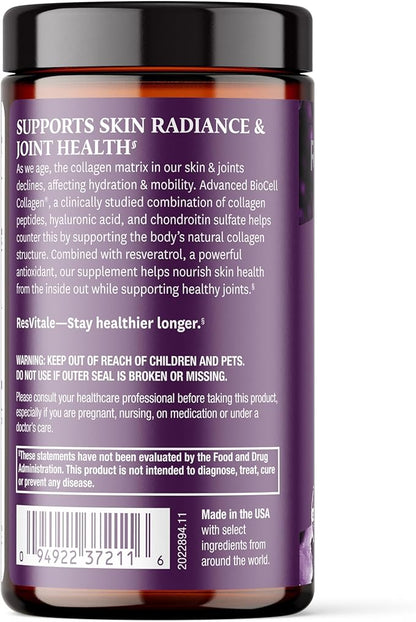 ResVitále Collagen Enhance - Beauty Supplement with Hyaluronic Acid & Resveratrol - 120 Capsules