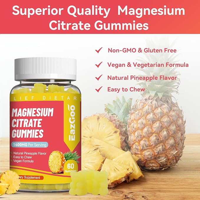1400MG Magnesium Citrate Gummies, High Absorption Magnesium Gummies for Adults, Extra Strength Magnesium Gummy Supplement for Healthy Relaxation, Vegan, Non-GMO, 60 Count