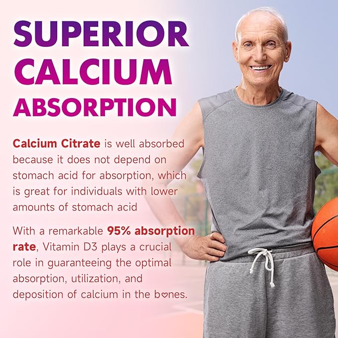 2 Pack Calcium Citrate Gummies 1000mg w/Vitamin D3, High Absorption Calcium Gummies for Women & Men, Plus Magnesium, Potassium, Zinc for Muscle & Immune Support, Raspberry Flavor, 120 Count