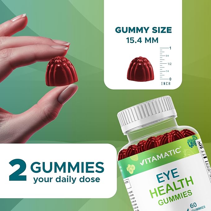 Vitamatic Eye Health Gummies with Lutein, Zeaxanthin, Vitamin C, E & Zinc – Mixed Berry Flavor – 60 Gummies –Non-GMO, Gluten-Free