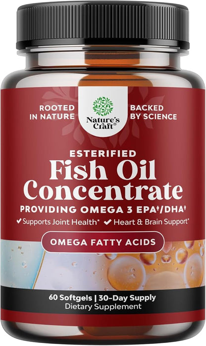 Omega 3 Fish Oil Supplement - EPA DHA Fish Oil Omega 3 Supplement with Immune Booster Brain Vitamins - Burpless 2000 mg per Serving for Mood Boost Liver Support and PMS Relief Support - 60 Count