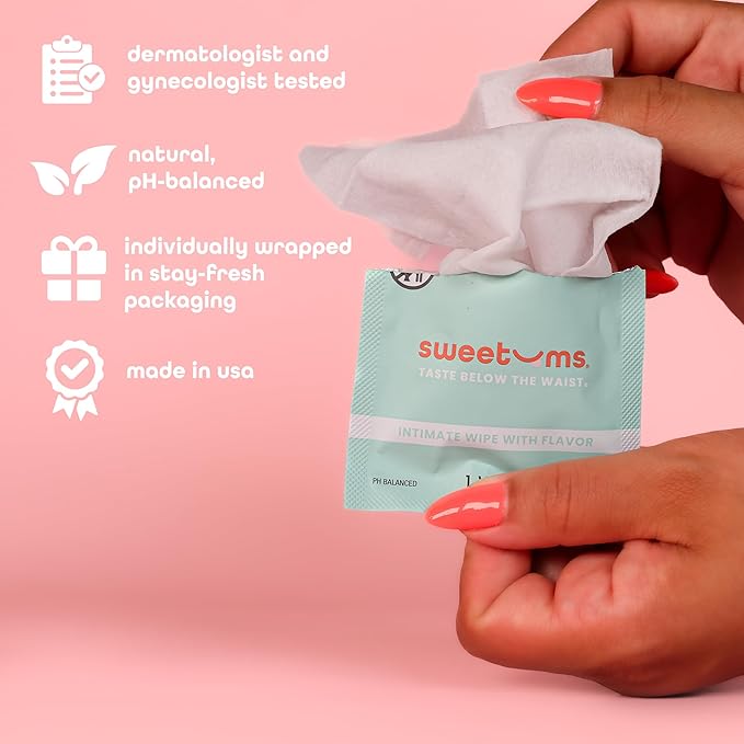 Sweetums Flavored Feminine Wipes For Women, Individually Wrapped - pH Balanced Wipes - Pack of 10 (Sweet Mint)