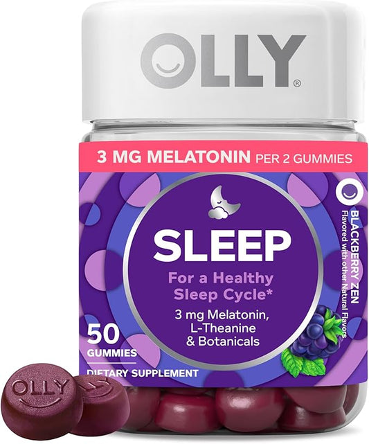 OLLY Restful Sleep Gummy Supplement with Melatonin & L-Theanine Chamomile, Blackberry Zen, 50 Gummies (25 Day Supply) Supports a Healthy Sleep Cycle* (Packaging May Vary)