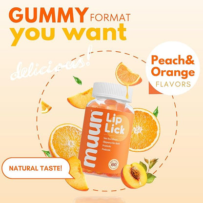 Muun Intimate Moisture Gummy with Slippery Elm Bark, Omega 6, 7, 9 & 3 Billion CFUs Probiotic, Prebiotic- Estrogen Free, Hormone Free for Feminine Care