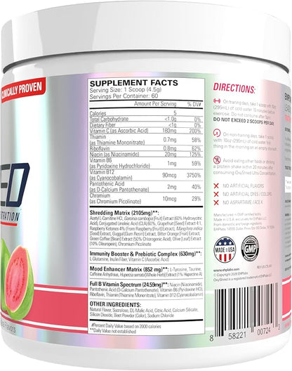 EHP Labs OxyShred Pre Workout Powder & Shredding Supplement - Preworkout Powder with L Glutamine & Acetyl L Carnitine, Energy Boost Drink - Guava Paradise, 60 Servings