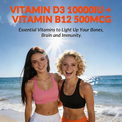 WEEVIT Vitamin D3 B12 Gummies, Vitamin D 10000IU & 500mcg Methyl B12 with Vitamin A, C, K, Calcium, Magnesium, Zinc for Women & Men, Support Eye, Bone, Energy