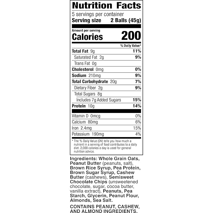Nature Valley Oat and Nut Protein Granola Balls, Peanut Butter and Chocolate Chip, Protein Snacks, 7.94 oz