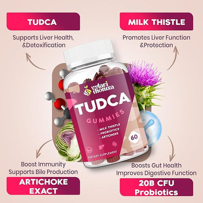 Premium TUDCA Bile Salts Gummies - 2000mg High Potency Liver Support Supplement, Liver Detox & Repair with Milk Thistle, Artichoke, Probiotics - Vegan, 60 Servings