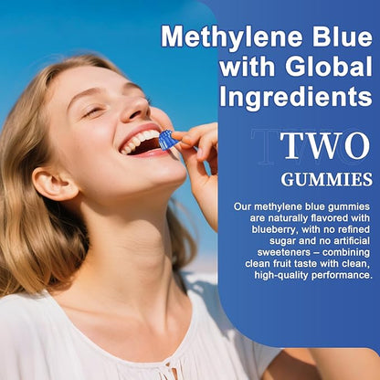 LILICARE Men's Methylene Blue Gummies 7mg, Methylene Blue for Humans Supplement w/NAC, VIT B3 & L-Theanine, Brain & Mitochondrial Support, Enhances Energy, Focus and Cognitive, Sugar Free, 60 Ct
