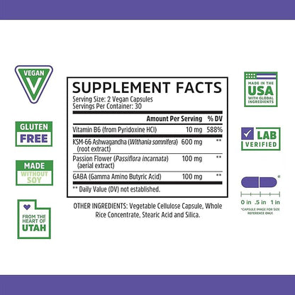 Zhou Calm Now - Calm Supplement, Calm Vitamins for Women & Men, Pills to Relax for Adults with GABA & Ashwagandha, Stress & Focus Support - 60 Veggie Capsules