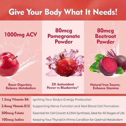 Apple Cider Vinegar Gummies, 120 Count (2 Months), Max Strength 1000mg with B Vitamins & Antioxidants Supports Digestion, Metabolism & Immune Health Vitamin B12, B6, Vegan, Non-GMO