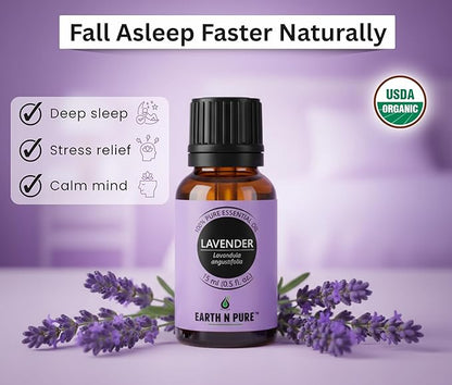 Earth N Pure Lavender Essential Oil Steam Distilled, Natural and Therapeutic Grade for Skin, Hair, DIY and Aromatherapy | with Glass Dropper -15 ml