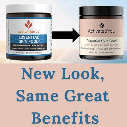 ACTIVATEDYOU Essential Skin Food, Advanced Skincare Collagen Elastin Support Supplement for Aging Skin, Helps Improve Appearance of Face Texture, Sagging w/Dermaval, Vitamin C, Lysine (30 Capsules)