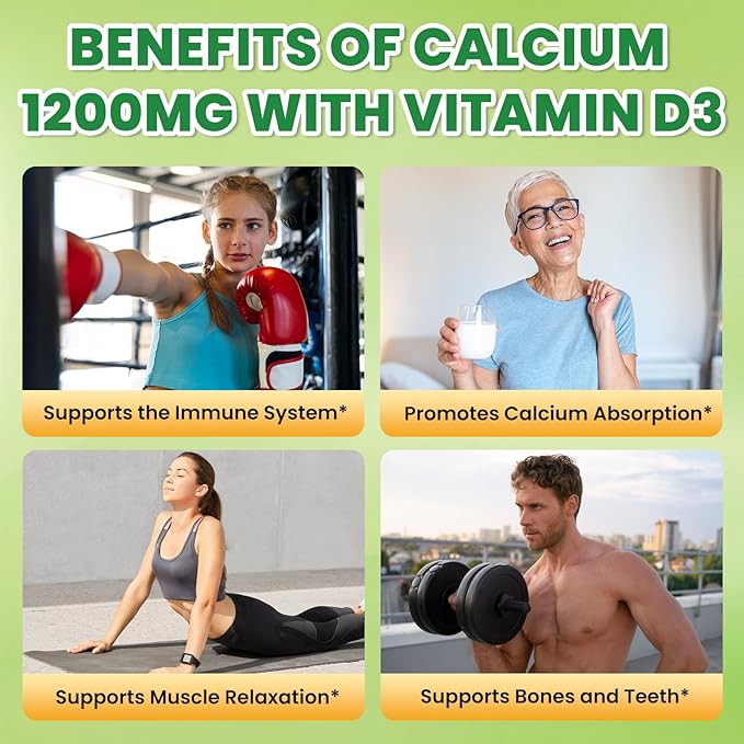 Calcium Citrate Gummies - 1200mg Calcium Gummies Supplements for Women & Men with Vitamin D3, K2, Magnesium, Zinc High Absorption for Bone, Muscle & Immune Support, Apple & Kiwi Flavor, 120 Count