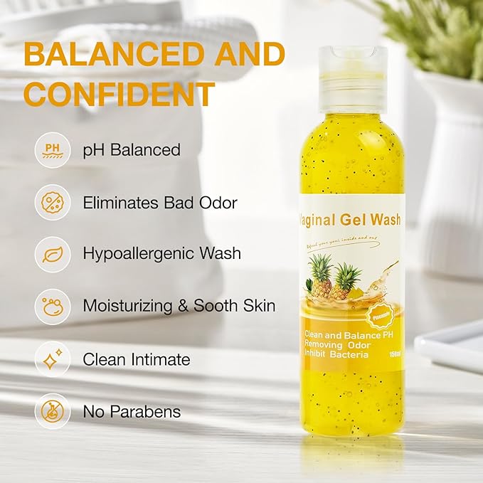 BASSI 2PCS Feminine Wash for Women pH Balance, All Natural Yoni Wash Body Wash Hygiene Vagina Wash Soap for Women Moisturizing Remove Odor Intimate Health, 5.07 Fl Oz, Pineapple Scent