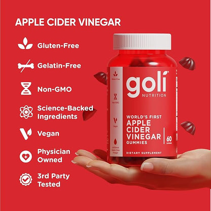 Goli Apple Cider Vinegar Gummies - Worlds First ACV Gummy with Vitamin B12, Beetroot & Pomegranate - Vegan, Non-GMO, Gluten-Free