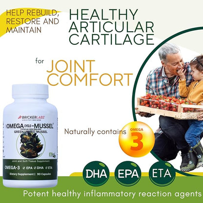 Bricker Labs Omega Cyclo - Mussel Joint Health Supplement, Premium New Zealand Green Lipped Mussel, Full Spectrum Omega Joint Supplements for Joint Health and Comfort, 90 Capsules