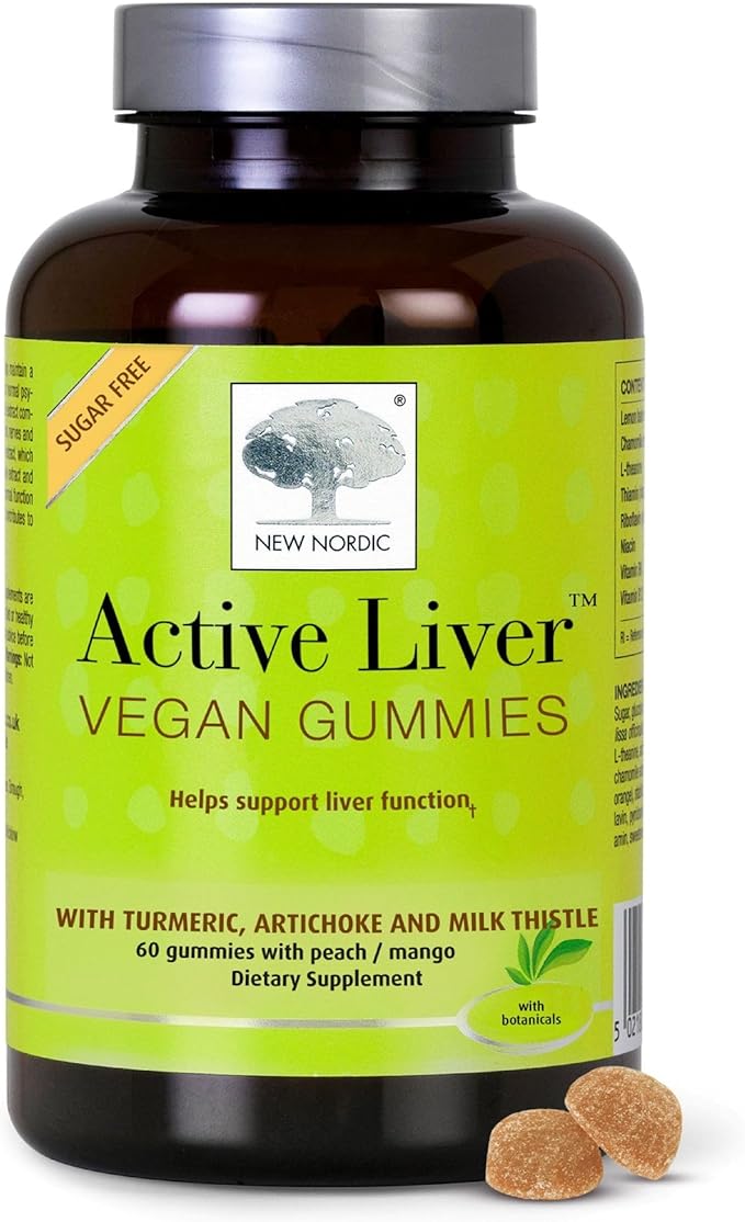 NEW NORDIC Active Liver Gummies, Milk Thistle, Artichoke & Turmeric Supplement, Natural Peach Mango Flavor, Sugar Free & Vegan, 60 Count (Pack of 1)