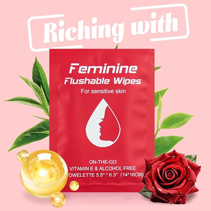 Feminine Wipes Individually Wrapped, Flushable Wipes Travel,Travel Wipes for Women,Feminine Care Wet Wipes Travel Size Vaginal Wipes for Adult, Girl and Homeless 50