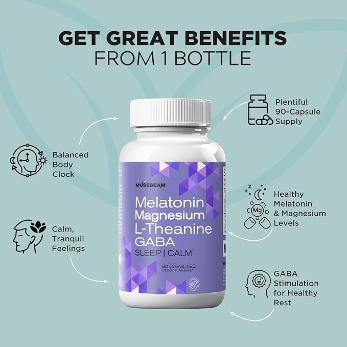 Magnesium Glycinate 275mg Melatonin 5mg L-Theanine 200mg GABA 100mg Capsules - Full Rest Nighttime Bedtime Support Supplement for Men Women - Vegan Sugar-Free Gluten-Free