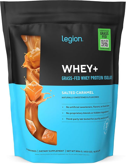 LEGION Whey+ Protein Whey Isolate from Grass Fed Cows (Salted Caramel, 60 Servings) - Whey Protein Isolate Powder Low Calorie, Non-GMO, Sugar Free, Lactose and Gluten Free, All Natural Protein Powder