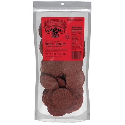 Old Trapper Double Eagle Beef Jerky, Hot & Spicy Flavor, 21 Ounce Package, Natural Wood Smoked Meat Snacks, 10 Grams of Protein and 80 Calories per Serving (Pack of One)