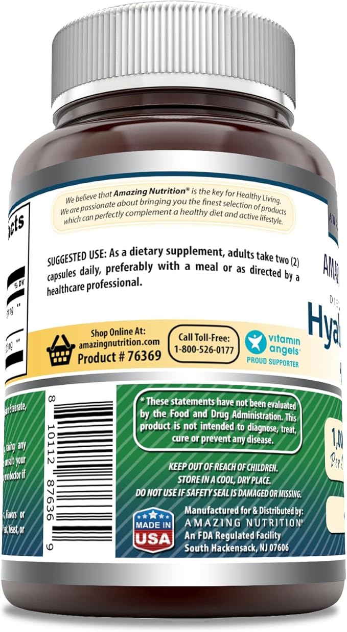Amazing Formulas Hyaluronic Acid & MSM Supplement | 1000 Mg Per Serving | Capsules | Non-GMO | Gluten Free | Made in USA (60 Count | 1 Pack)