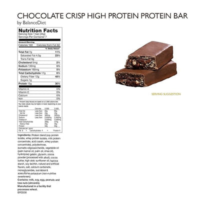 BalanceDiet™ | Protein Bar | 15g of Protein | Low Carb | 7 Bar Box (Chocolate Crisp)
