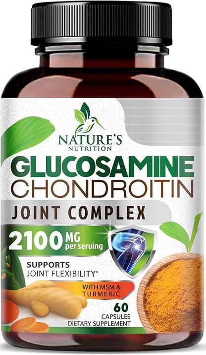 Glucosamine Chondroitin MSM - Joint Support Supplement for Joint Mobility, Comfort and Cartilage Support For Men and Women - Glucosamine Complex Supplements with Turmeric & Boswellia - 60 Capsules