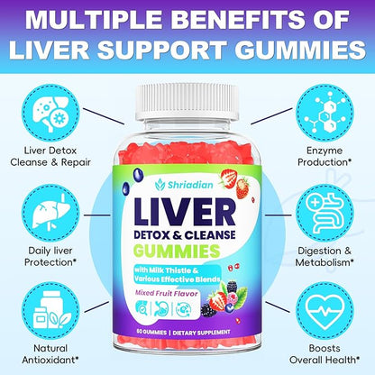 Liver Detox Cleanse & Repair Gummies - 2000mg Milk Thistle Liver Gummies, 23-in-1 Herbal with Dandelion Root, Glutathione & Turmeric- for Liver Health, Digestion & Antioxidant - Sugar Free, 60 Counts