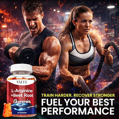 VAITE L Arginine Supplement Beet Root Gummies - Double Strength, Energy Boost, Circulation Support and Stamina, Organic Chewable Beets Supplements for Men and Women, Vegan Gummy, Non-GMO, Sugar-Free