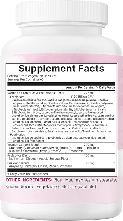 Micro Ingredients Probiotics for Women 100 Billion CFU with Prebiotics, 120 Veggie Capsules | pH Balance, Urinary Tract, Vaginal & Gut Health Support* | 40 Strains with Cranberry, D-Mannose & More