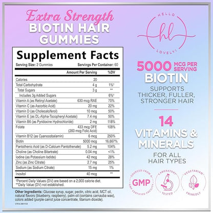 Hair Vitamins Gummies for Hair Growth - Best Multivitamin Supplement for Hair, Skin & Nails with 5000 mcg Biotin per Serving - Supports Thicker, Stronger Hair Women & Men - Berry Flavor - 120 Gummies