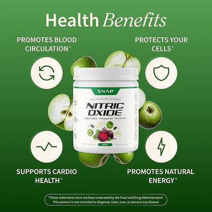 Snap Supplements Organic Beet Root Powder Nitric Oxide Supplement for Men & Women, Red Spinach & Pomegranate, Supports Healthy Energy & Blood Pressure Already in Normal Range, 30 Servings, Apple