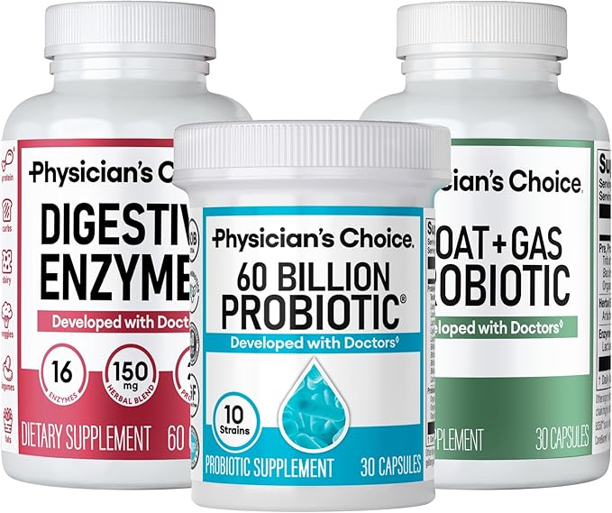 Physician's CHOICE Gut Guardian Bundle: Advanced Bloating & Digestion Support with 60 Billion Probiotic, Digestive Enzymes & Bloat + Gas Probiotic - Daily Gut Health Support for Women and Men