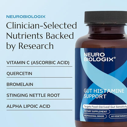 Neurobiologix Gut Histamine Support Supplement, Digestion & Immune Balance with Vitamin C, NAC, Bromelain & Quercetin, Supports Food-Derived Histamine Response for Men & Women, Vegetarian, 60 Capsules