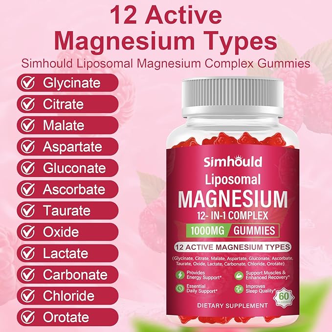 2 Packs Liposomal Magnesium Complex Gummies-as 12 Forms of Magnesium Citrate,Glycinate,Malate,Oxide,and More with Vitamin D3, B6,C, Ashwagandha & CoQ10 for Women and Men-Support Bone & Muscle 120 Cts