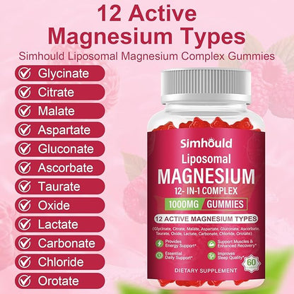 2 Packs Liposomal Magnesium Complex Gummies-as 12 Forms of Magnesium Citrate,Glycinate,Malate,Oxide,and More with Vitamin D3, B6,C, Ashwagandha & CoQ10 for Women and Men-Support Bone & Muscle 120 Cts