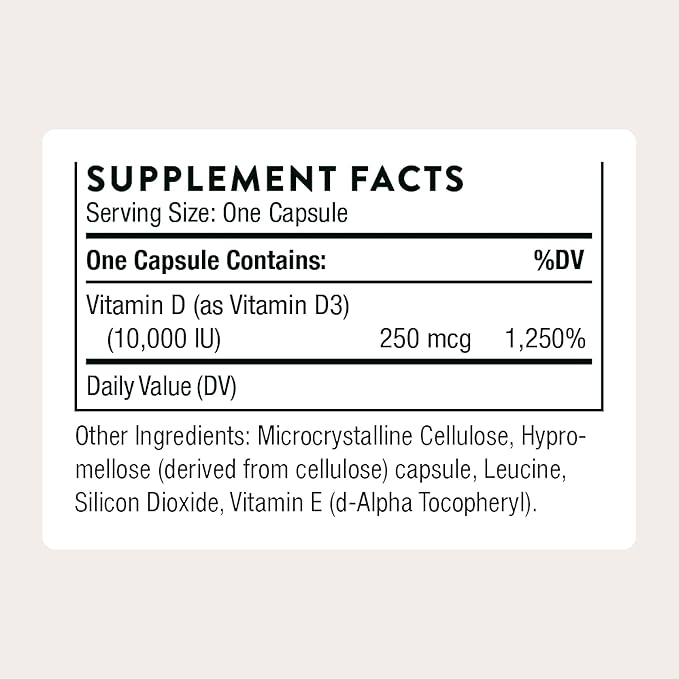 THORNE - Vitamin D-10,000 - Vitamin D3 Supplement - Supports Healthy Bones, Teeth & Muscles, Plus Cardiovascular & Immune Function* - Third-Party Certified - Gluten, Dairy & Soy-Free - 60 Capsules