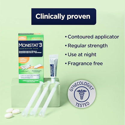 Monistat 3 Day Yeast Infection Treatment for Women, 3 Miconazole Ovule Inserts and External Monistat Anti-Itch Cream Bundle