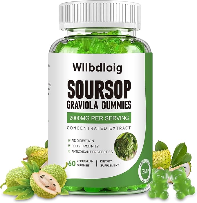 Soursop Graviola Gummies Soursop Leaves Extract- Natural Sour SOP Gummy w/Zinc & Vitamin C-Supports Immunity,Antioxidant,Liver & Digestive,Gluten Free,Vegan,60 Gummies