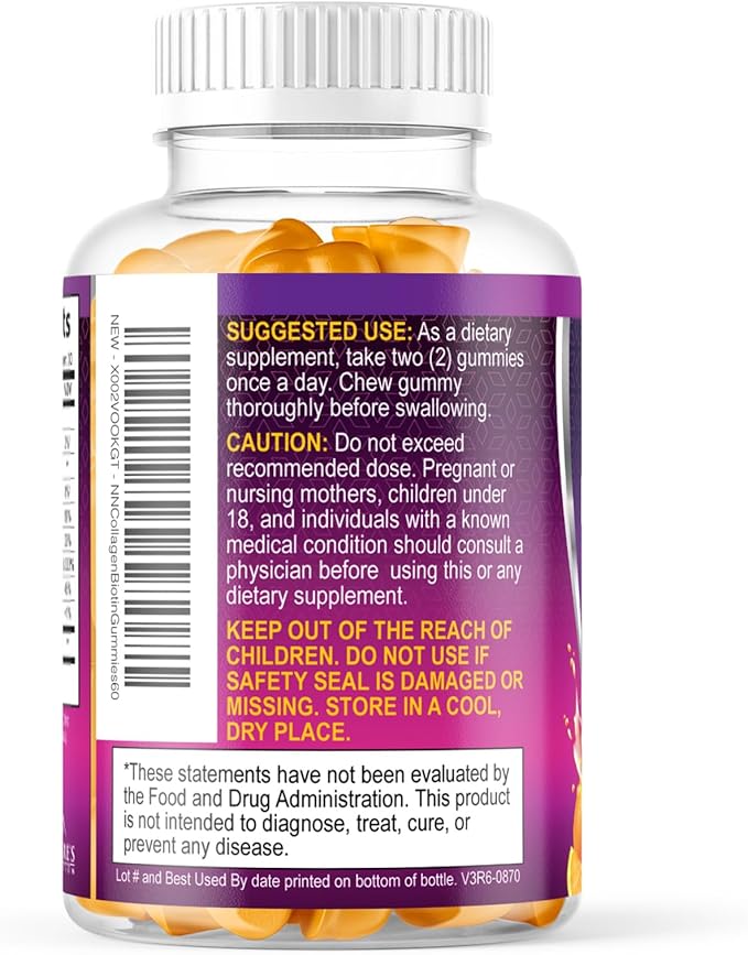 Collagen Gummies - 2500mcg Biotin Per Serving - Complete Collagen Supplement with Hydrolyzed Peptides Type I & III, Biotin, Zinc, & Vitamin C - Hair, Skin, & Nail Support Women & Men - 60 Gummies